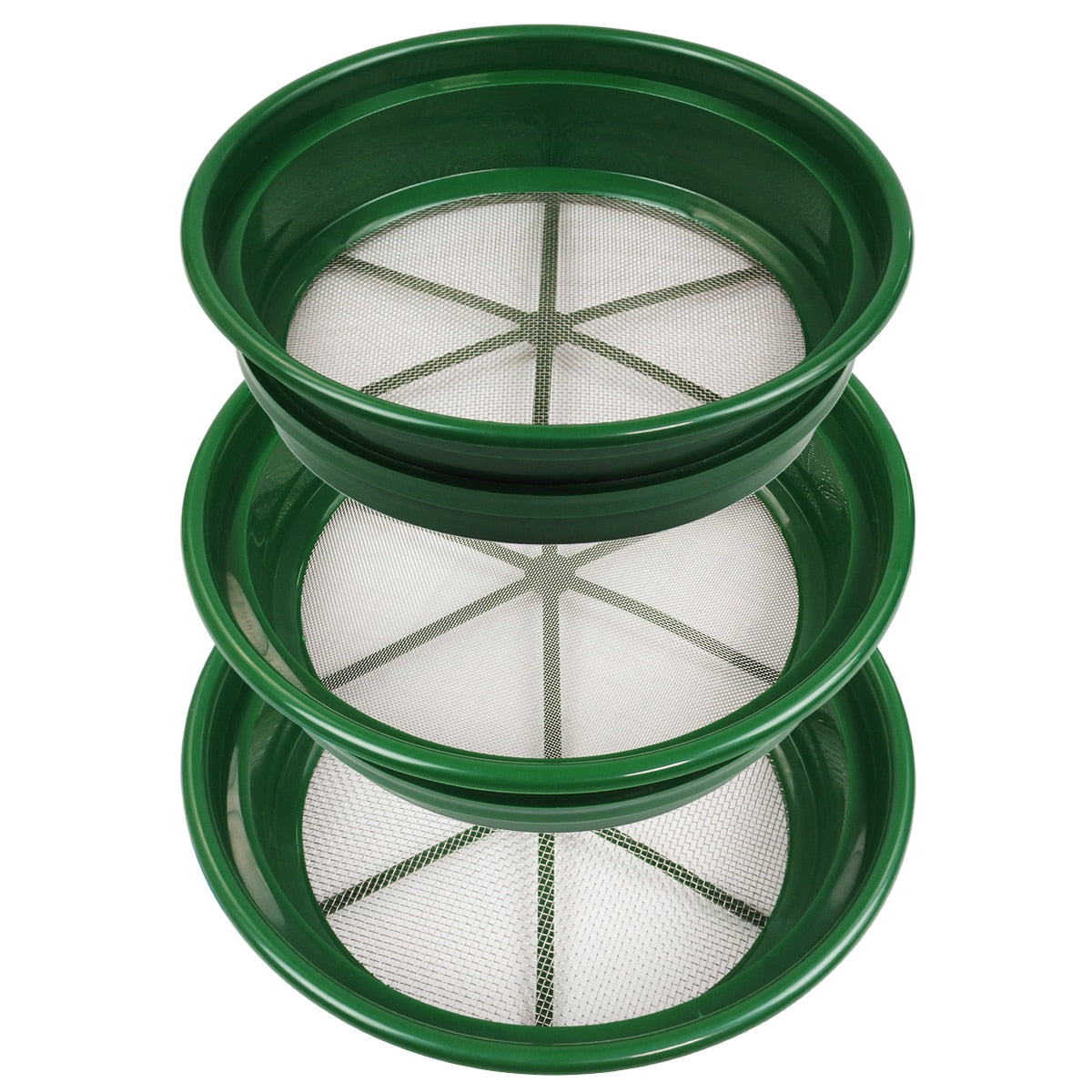 3-Piece Green Plastic Gold Sifting Pan Set with Stackable Classifier Mesh - 1/8