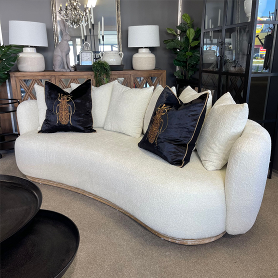San Marino Curved Bouclé Sofa - Modern Velvet Upholstered Sectional Couch for Living Room, Lounge & Apartment Decor