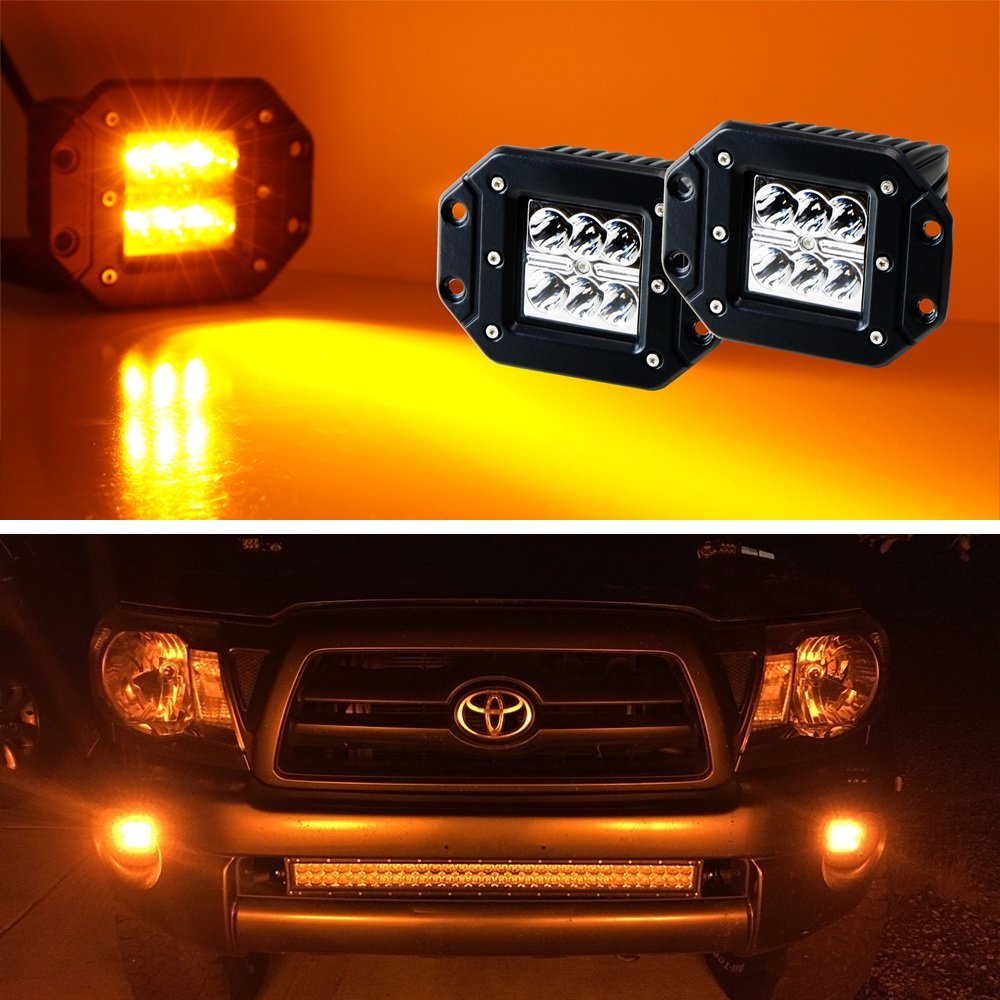 3K Amber LED Pod Lights - 24W CREE Chip Flush Mount Cube Light for Truck, Jeep, Off-Road & ATV - Perfect for Night Driving, Foggy Conditions & Off-Road Adventures