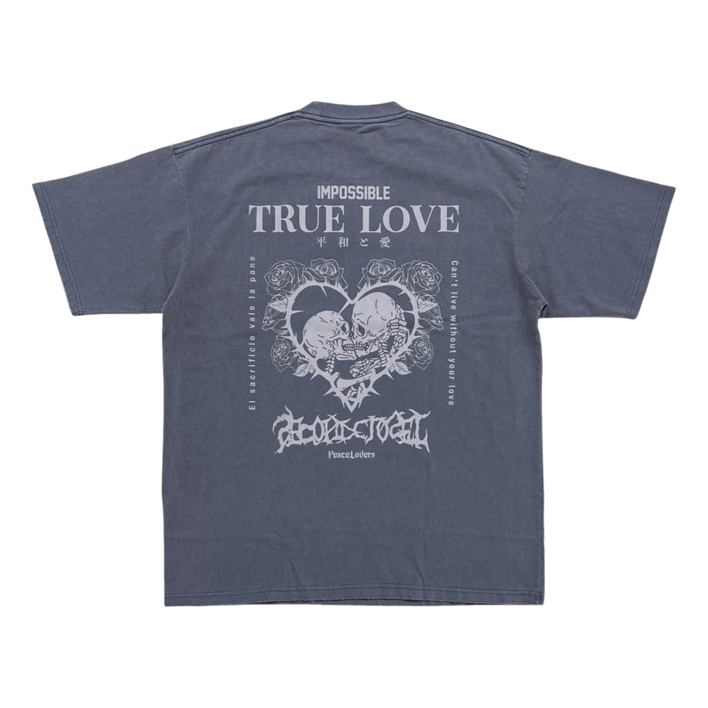2ND CLOSET True Love Printed Washed Blue T-Shirt - Vintage Washed Cotton Tee for Casual Wear & Street Style Outfits