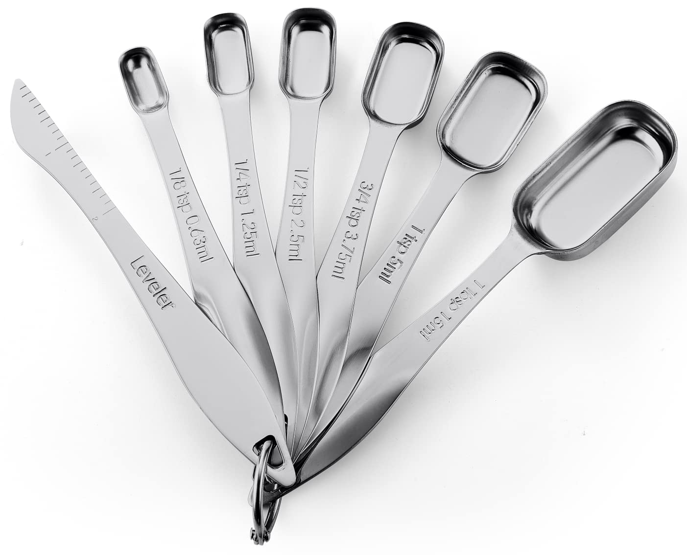 Premium Stainless Steel Measuring Spoons Set of 7 with Leveler - Professional Rectangular Metal Teaspoon & Tablespoon for Dry & Liquid Ingredients - Perfect Baking & Cooking Tools for Home Chefs - Ideal for Measuring Spices, Coffee, Flour & More in Your Kitchen
