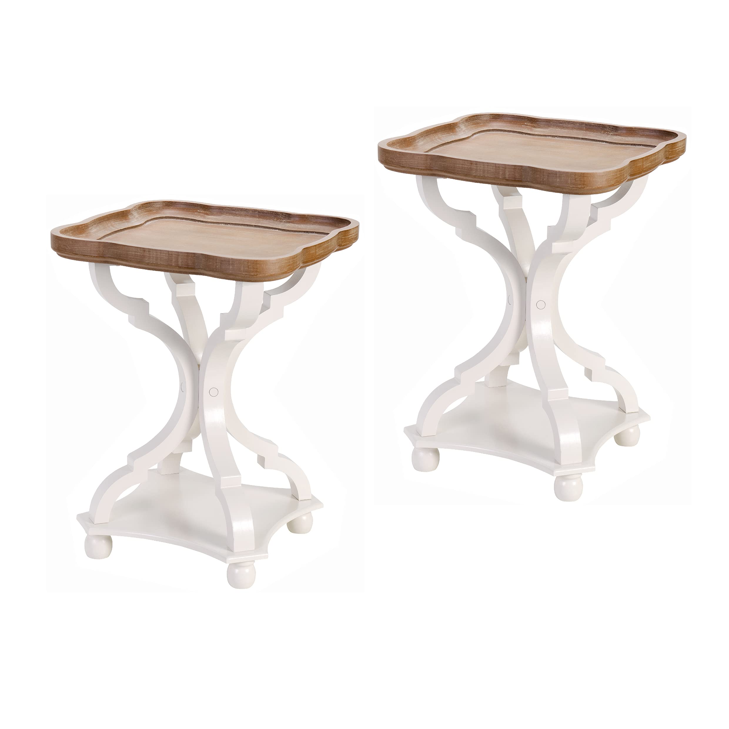 LONYKE 2-Piece Farmhouse End Table Set - Rustic Accent Side Tables with Natural Tray Top, Handcrafted Modern Nightstands in White - Perfect for Living Room, Bedroom & Dining Room Decor