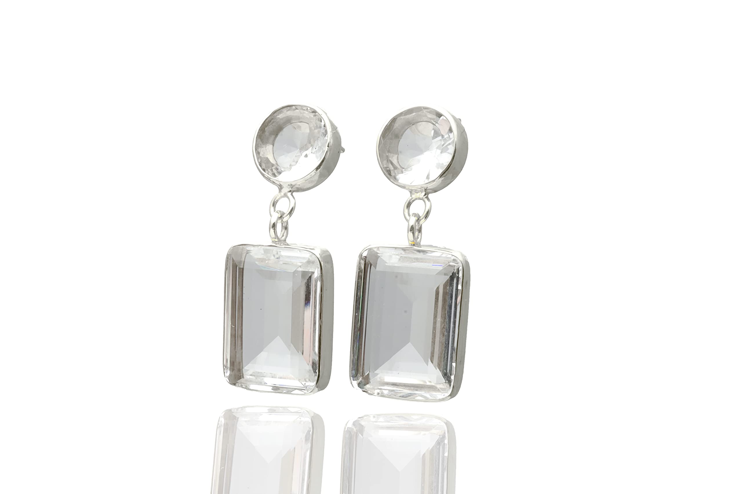 Handmade Clear Quartz Double Stone Silver Earrings - April Birthstone Jewelry with Bezel Setting - Extra Long Elegant Dangle Earrings for Women | Perfect for Weddings, Parties & Special Occasions