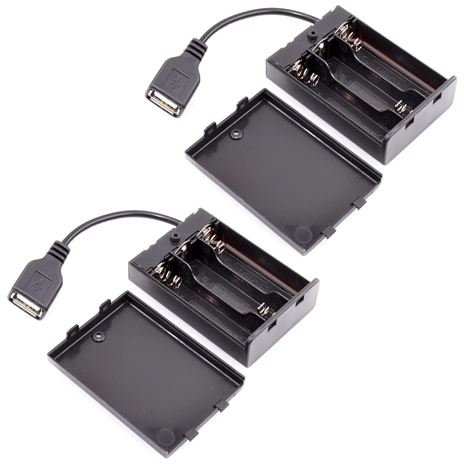 2-Pack 3 AA Battery Holder Case with Cover, On/Off Switch & USB Cable (4.5-5V Output) - Perfect for DIY Electronics, LED Projects, and Portable Power Supplies