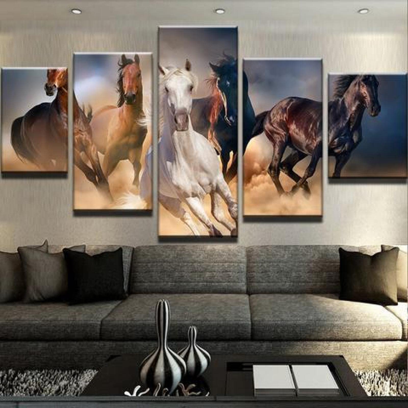 Yicoming 5-Piece Canvas Wall Art Set - Horse Stampede Paintings with Frames, Modern Home Decor for Living Room, Bedroom & Office | Perfect Housewarming Gift & Wall Decoration
