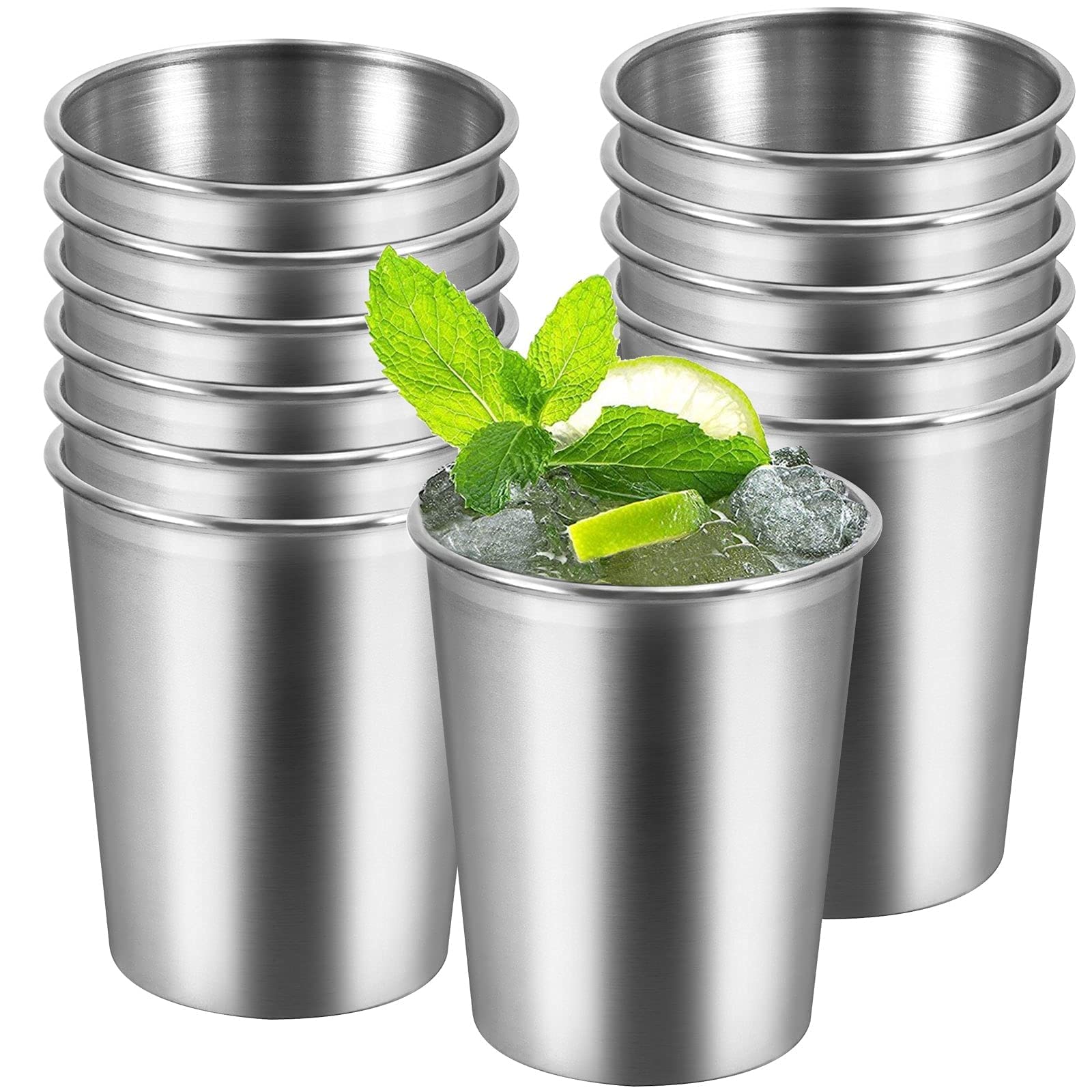 16 Pack 8oz Stainless Steel Cups - Stackable Metal Pint Glasses for Water, Coffee, Milkshakes - Shatterproof & Durable - Perfect for Camping, Parties, Restaurants and Outdoor Adventures