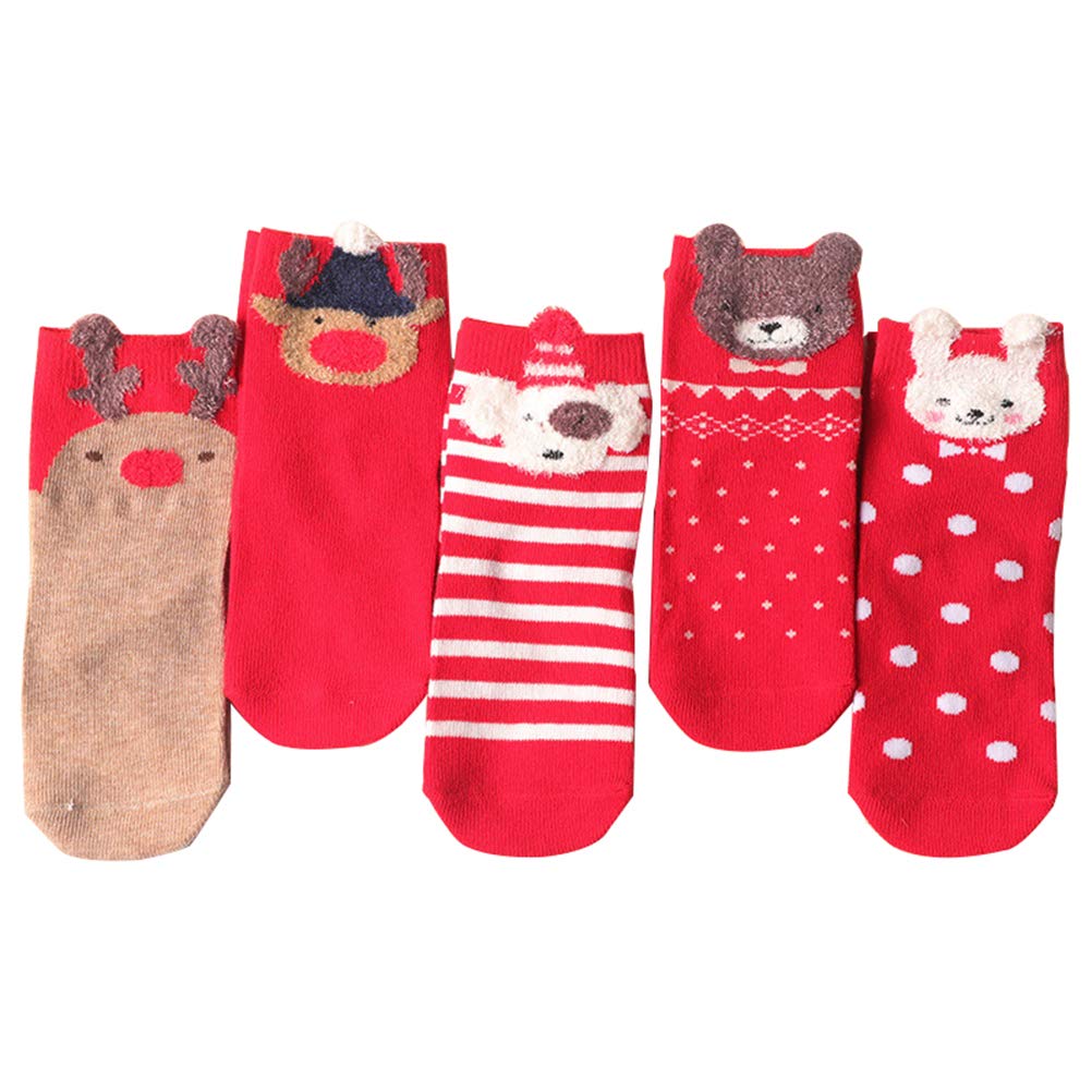 Amosfun 5-Pack Cotton Christmas Socks for Women - Fun Cartoon Holiday Socks with Eyeglasses Design - Cozy Gifts for Christmas Parties & Winter Outfits