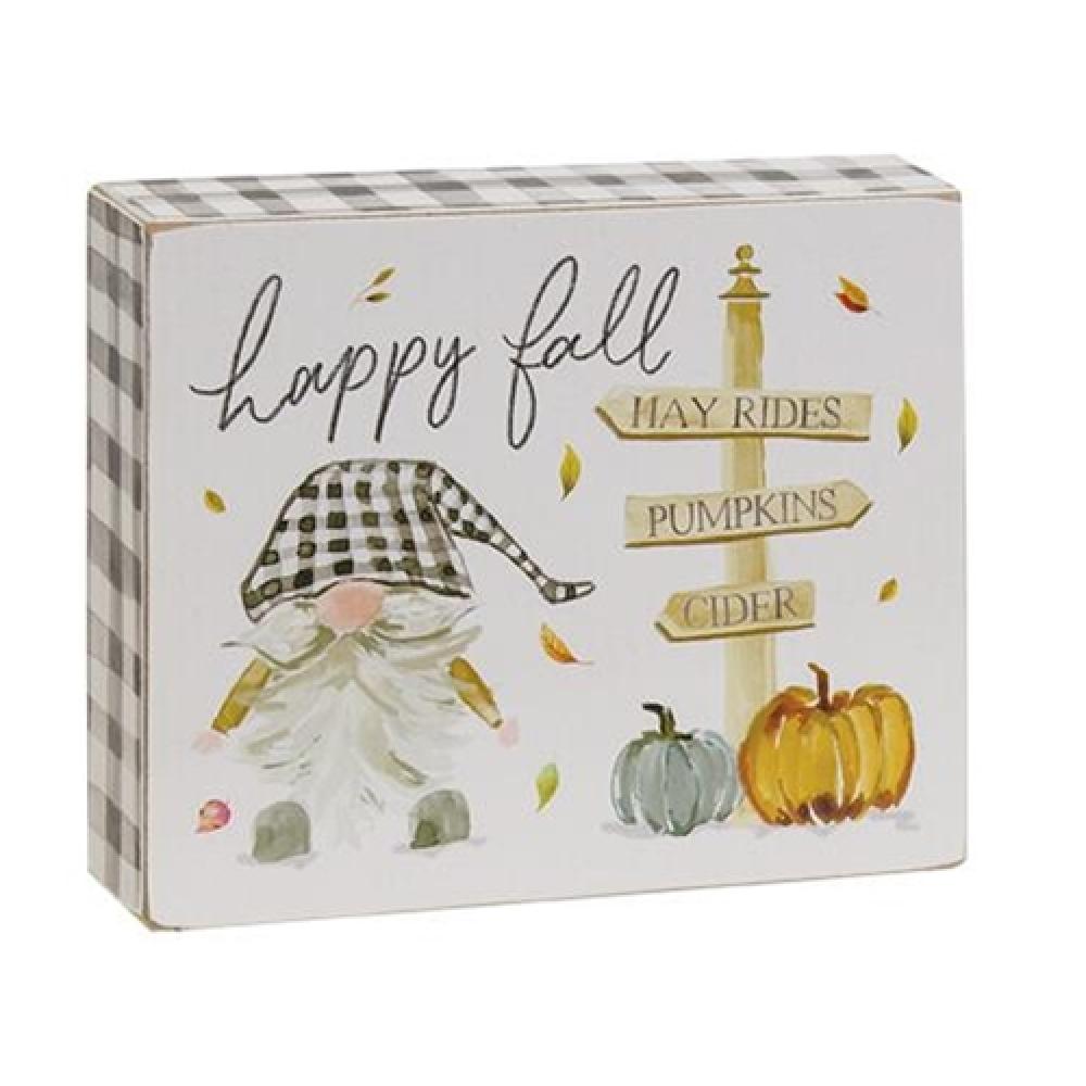 Happy Fall Gnome Block Sign - Rustic Wooden Home Decor for Autumn - Perfect for Thanksgiving, Halloween & Fall Season Decorations