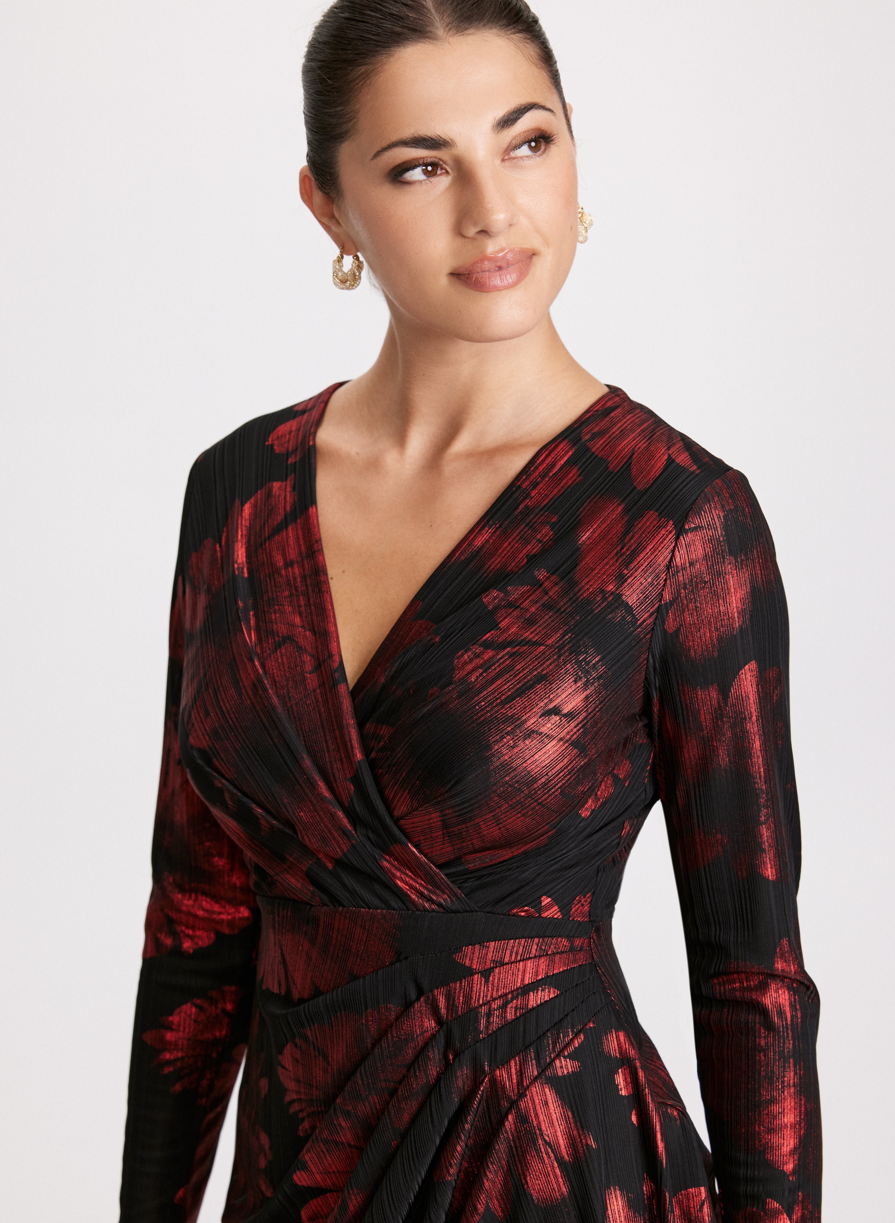 Elegant Floral Print Metallic Detail Dress for Women - Perfect for Weddings, Parties & Special Occasions