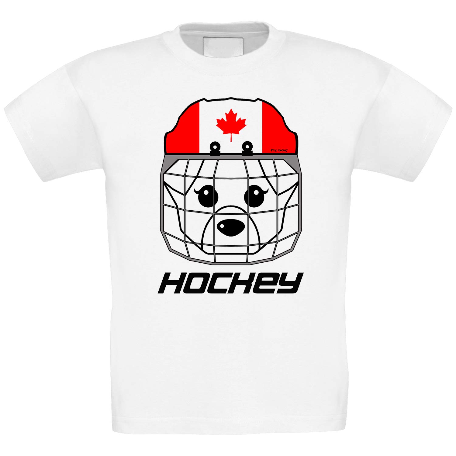 MI DOG Boys Ice Hockey Canadian Flag Inspired Helmet Regular Fit T-Shirt - White | Youth Hockey Fan Apparel for Games & Team Spirit