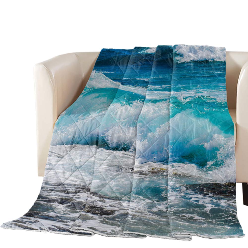 Cool Summer Beach Sea Wave Scenery Twin Size Bedspread Quilt - All-Season Comforter & Duvet Insert for Adults & Kids - Soft Air Conditioning Blanket for Bed, Sofa, Dorm Room & Beach Picnics