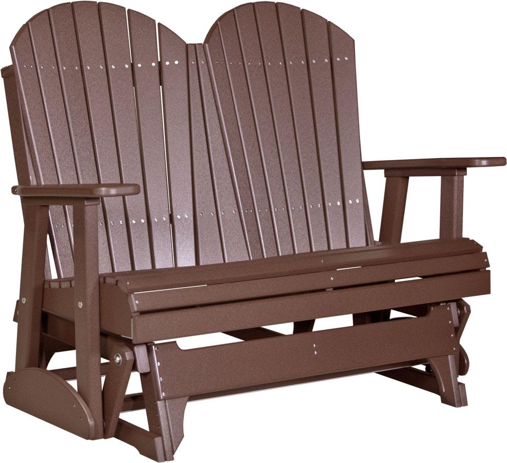 LuxCraft Chestnut Brown 4 ft. Recycled Plastic Adirondack Outdoor Glider with Cup Holder - Perfect for Patio, Garden, and Backyard Relaxation