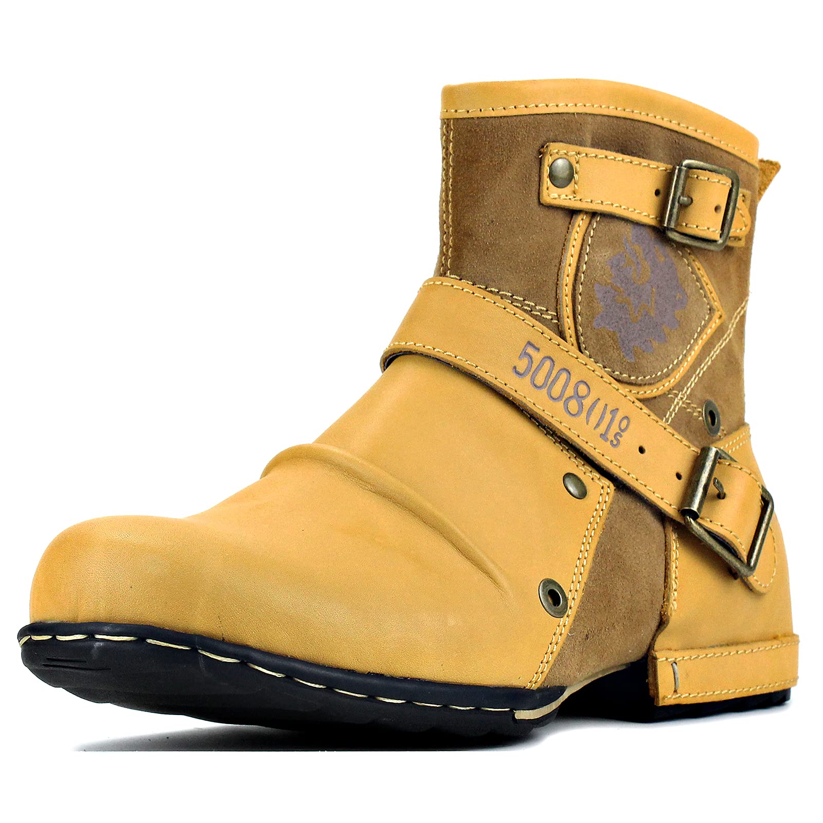 OSSTONE Men's Fashion Leather Chukka Boots with Zipper - Casual Motorcycle Shoes OS-5008-1-AA-US-R | Perfect for Riding, Daily Wear & Outdoor Activities