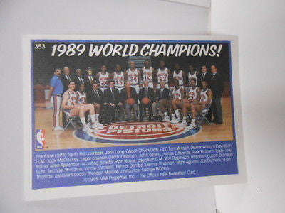 1989 Detroit Pistons NBA Champions Hoops Insert Card - Collectible Basketball Memorabilia for Fans & Sports Enthusiasts