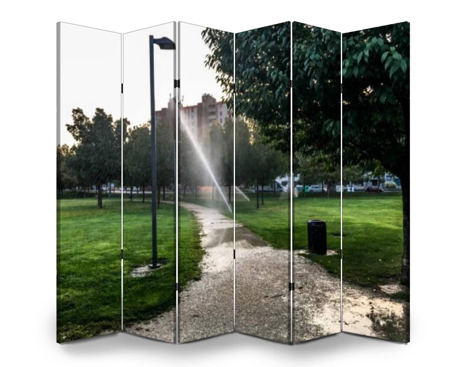 6-Panel Folding Room Divider Screen - Indoor Privacy Partition with Watering Can Design for Home & Office - Freestanding Canvas Separator for Living Room, Bedroom, or Green Space Protection