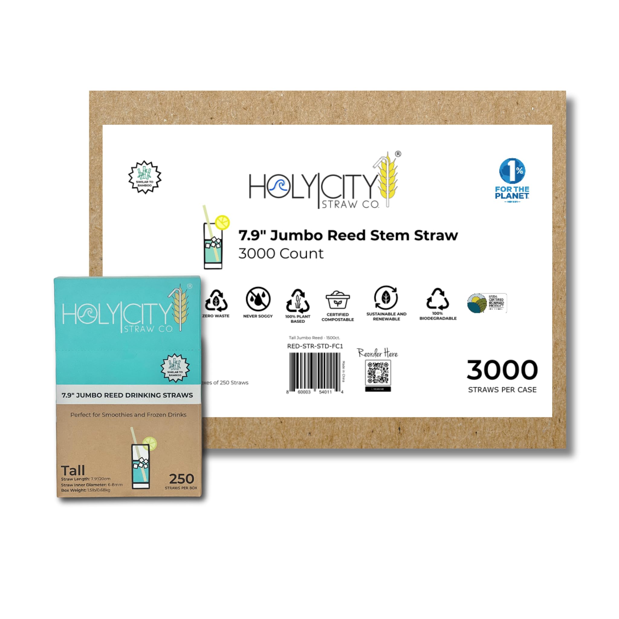 Eco-Friendly Reed Stem Straws - 3000 Count Tall Size (7-9mm Diameter) | 100% Natural Plant-Based Compostable Drinking Straws | Perfect for Smoothies, Milkshakes, Cocktails & Iced Beverages | Sustainable Alternative to Plastic & Bamboo Straws | Ideal for Restaurants, Cafes & Home Use