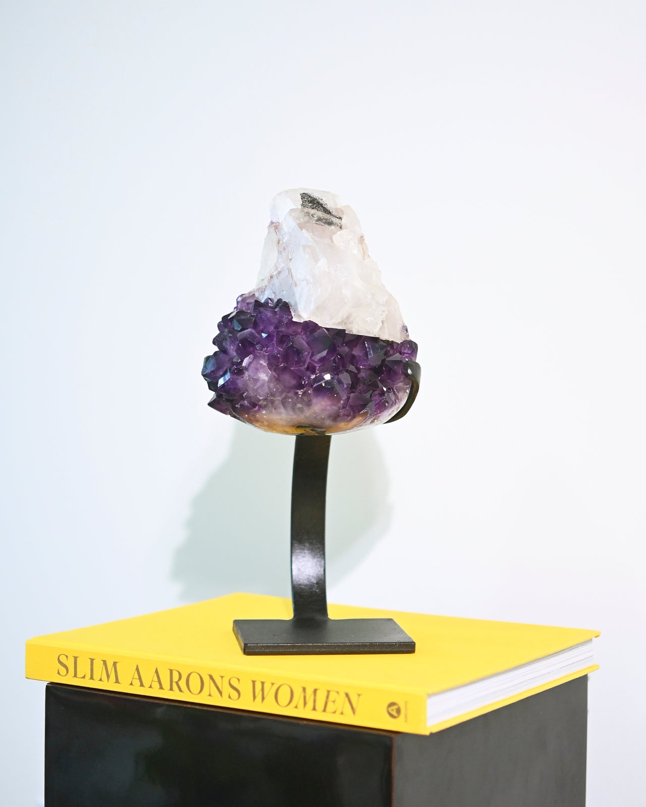 Natural Amethyst Calcite Goethite Geode on Stand - 8lbs Large Crystal Cluster for Home Decor, Meditation & Healing
