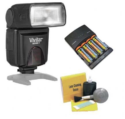 Nikon D3200 DSLR Camera Flash with Bounce, Zoom & Swivel Head + High Power AC Rapid Charger & 4AA 2900mAh Batteries + 5-Piece Cleaning Kit - Perfect for Portrait, Wedding & Event Photography