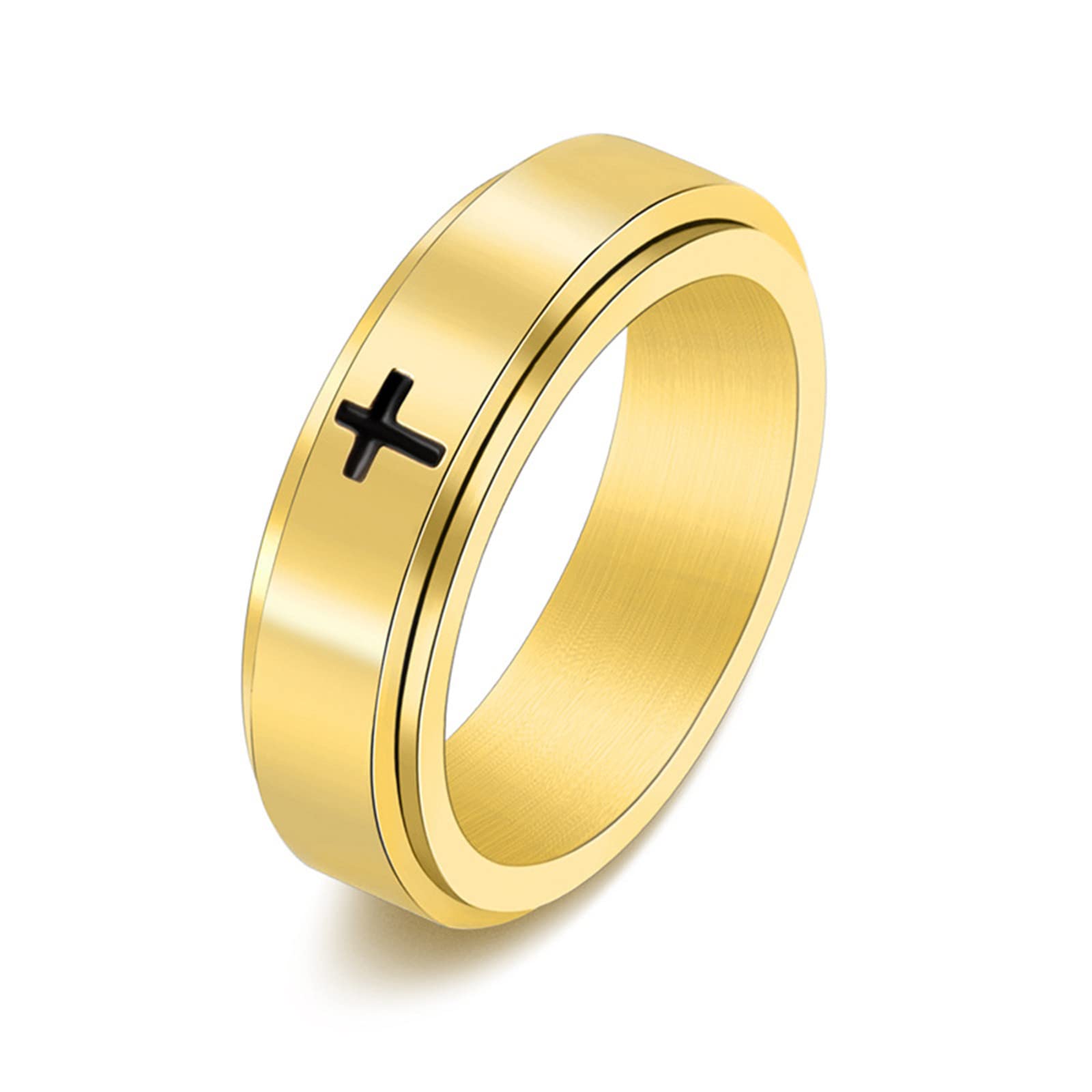 18K Gold Plated Star Moon Cross Fidget Spinner Ring for Women & Men - Anxiety Relief Spinning Band Ring (Size 5-12) - Perfect for Stress Relief, Focus & Fashion Accessory