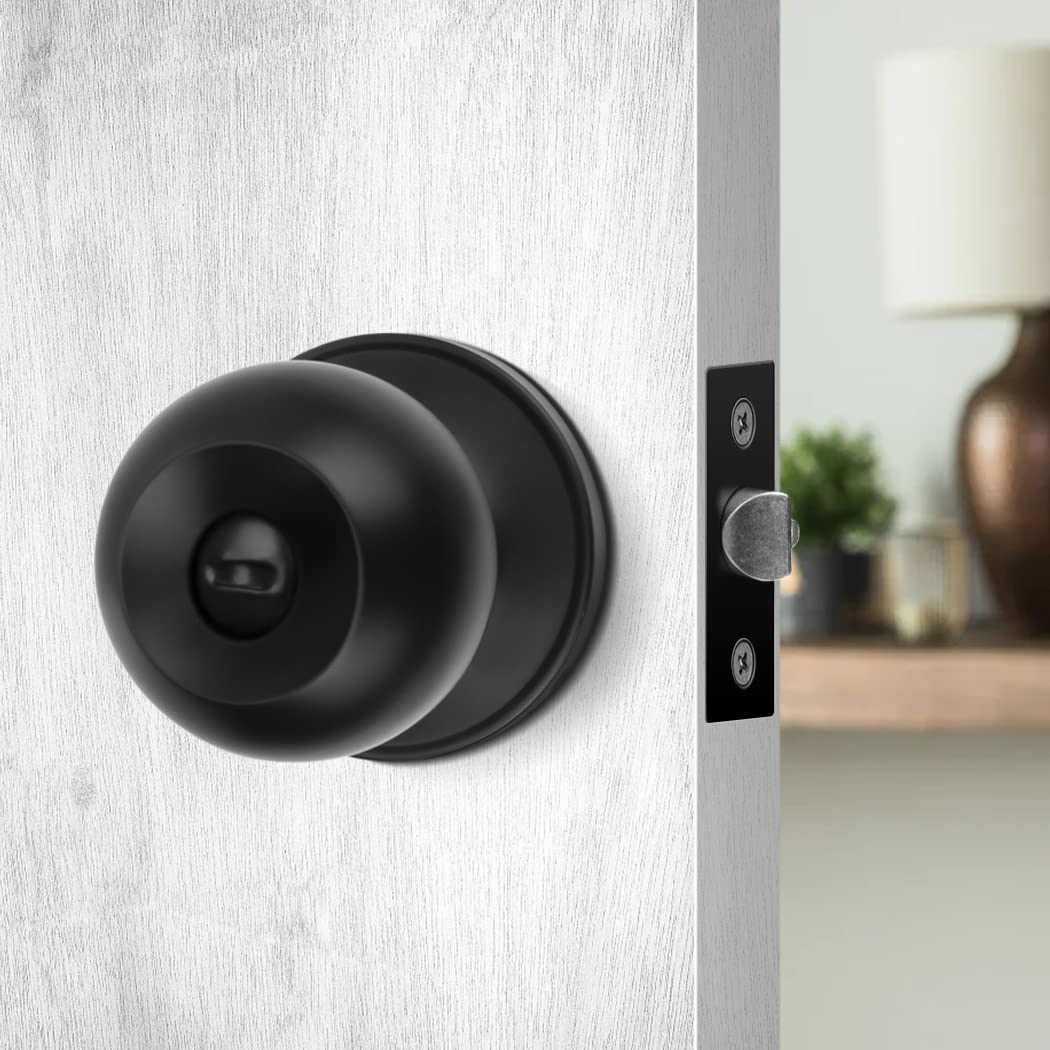**KONIGEEHRE Matte Black Keyless Privacy Door Knob - 1 Pack Interior Passage Door Lock for Bedroom & Bathroom, Easy Installation with Hardware & Instructions Included - Perfect for Home Privacy & Security**