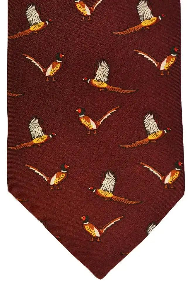 LA Smith Country & Hobby Pheasant Print Silk Tie for Men - Elegant Necktie for Business, Wedding & Formal Occasions