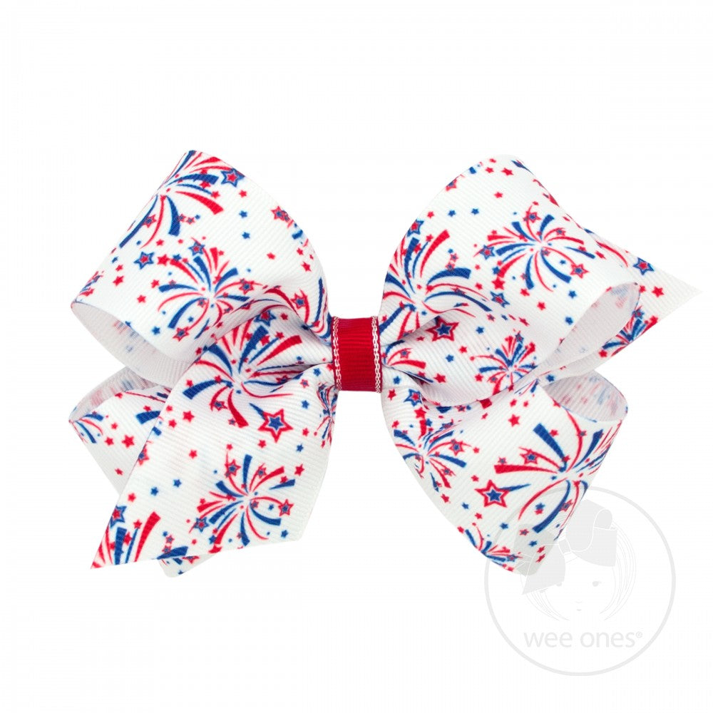 Firework Print Medium Bow Hair Accessory for Women - Perfect for Parties, Weddings & Festive Celebrations