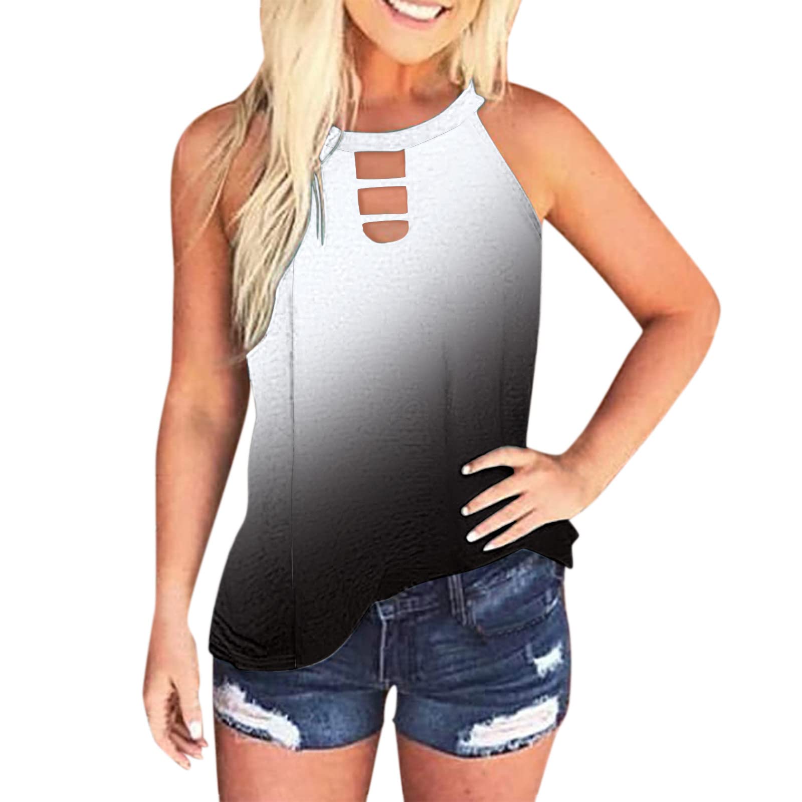 Women's Summer Casual Beach Shirts - Sleeveless Cut Out Halter Hollow Cami Tank Tops | Perfect for Beach Vacations, Pool Parties & Summer Outings