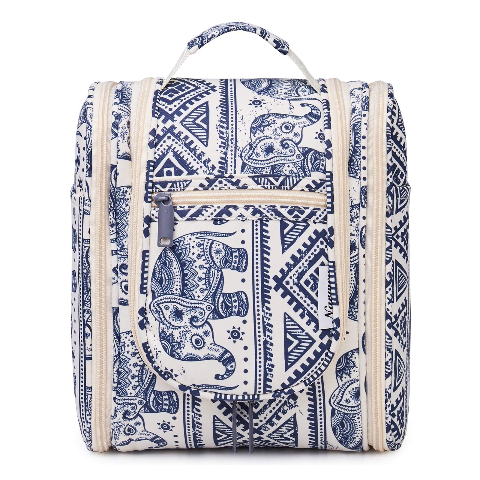 Narwey Small Hanging Toiletry Bag for Women - Travel Makeup Organizer with Multiple Pockets, Perfect for Cosmetics & Toiletries (Medium, Elephant) - Ideal for Airplane Carry-on, Gym, Camping & Weekend Getaways