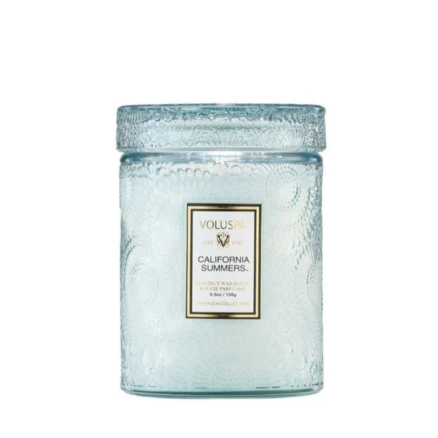 California Summers Small Embossed Jar Candle - Handmade Scented Soy Wax Candle for Home Decor, Gifts & Relaxation - Perfect for Living Room, Bedroom, Spa and Romantic Ambiance