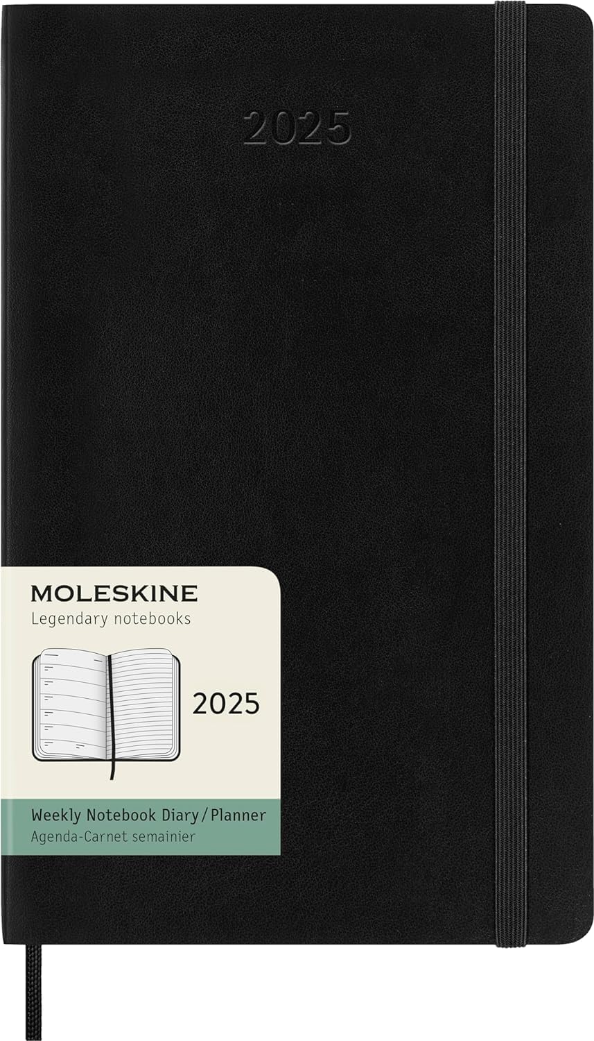 Moleskine 2025 Weekly Planner - 12 Month Soft Cover Notebook with Elastic Closure, Large 13x21 cm, Black - Perfect for Work, School & Personal Organization