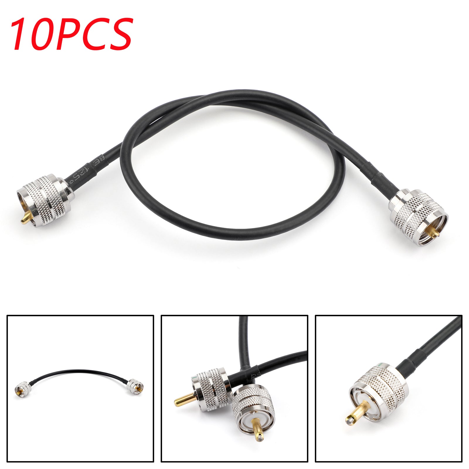 10Pcs UHF PL259 Male to Male Coaxial Cable RG58 50cm Connector - High Quality Coax Pigtail Jumper for Ham Radio, CB Antenna, TV & CCTV Installations