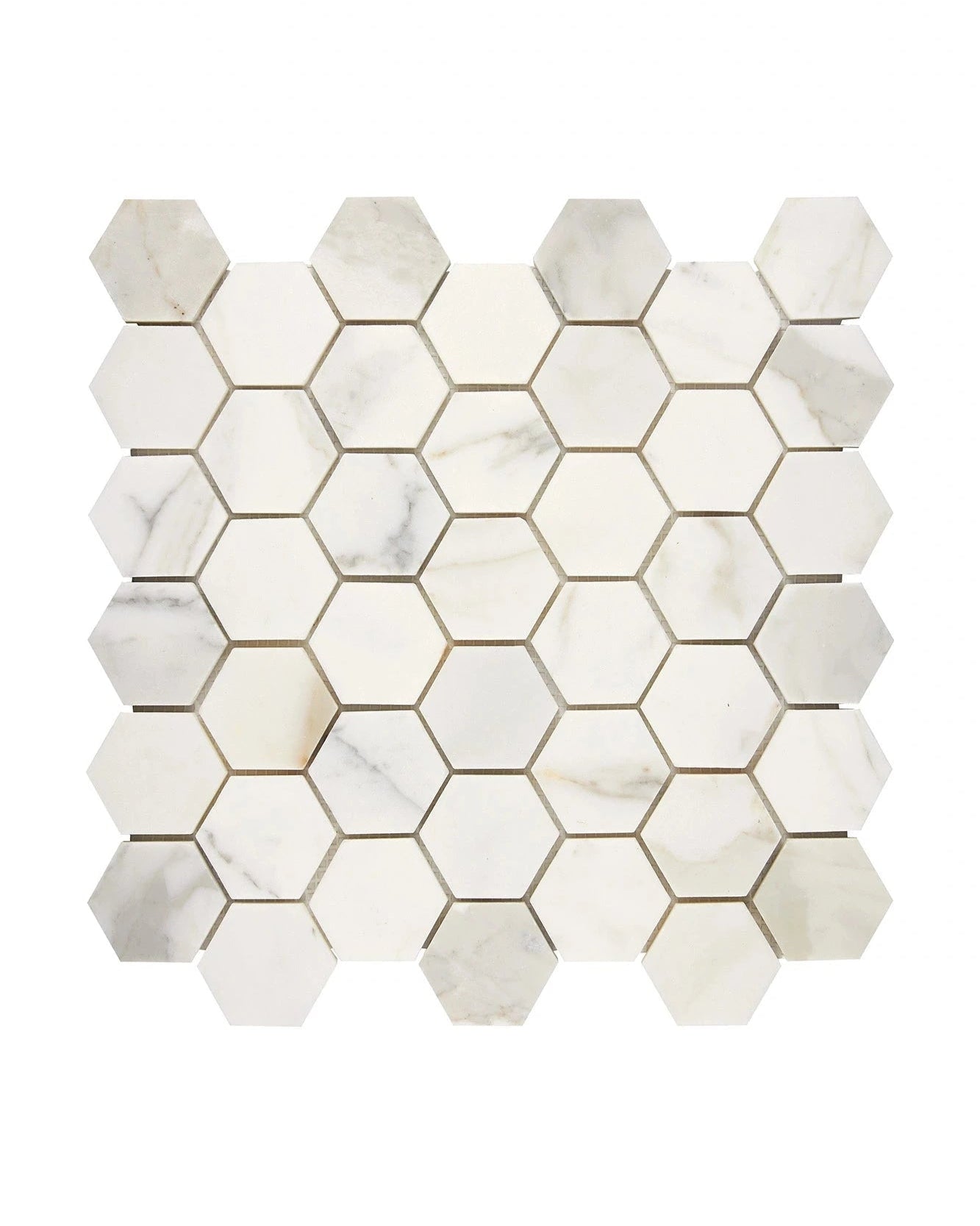 Premium Calacatta Gold Marble 2-Inch Hexagon Mosaic Tile - Elegant Backsplash & Bathroom Flooring for Modern Home Decor