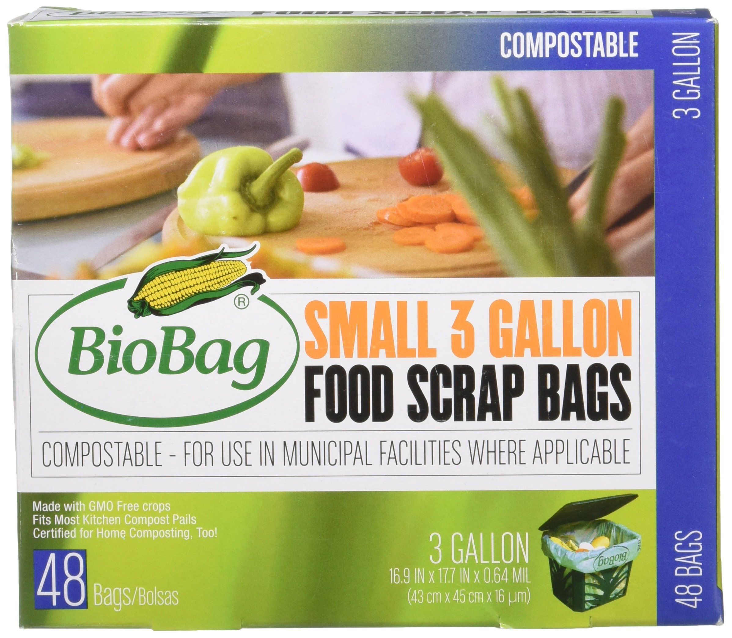 BioBag Compostable 3 Gallon Kitchen Trash Bags - 48 Count, Eco-Friendly Biodegradable Waste Bags for Food Scraps & Organic Waste - Perfect for Home Composting, Small Trash Cans & Sustainable Living