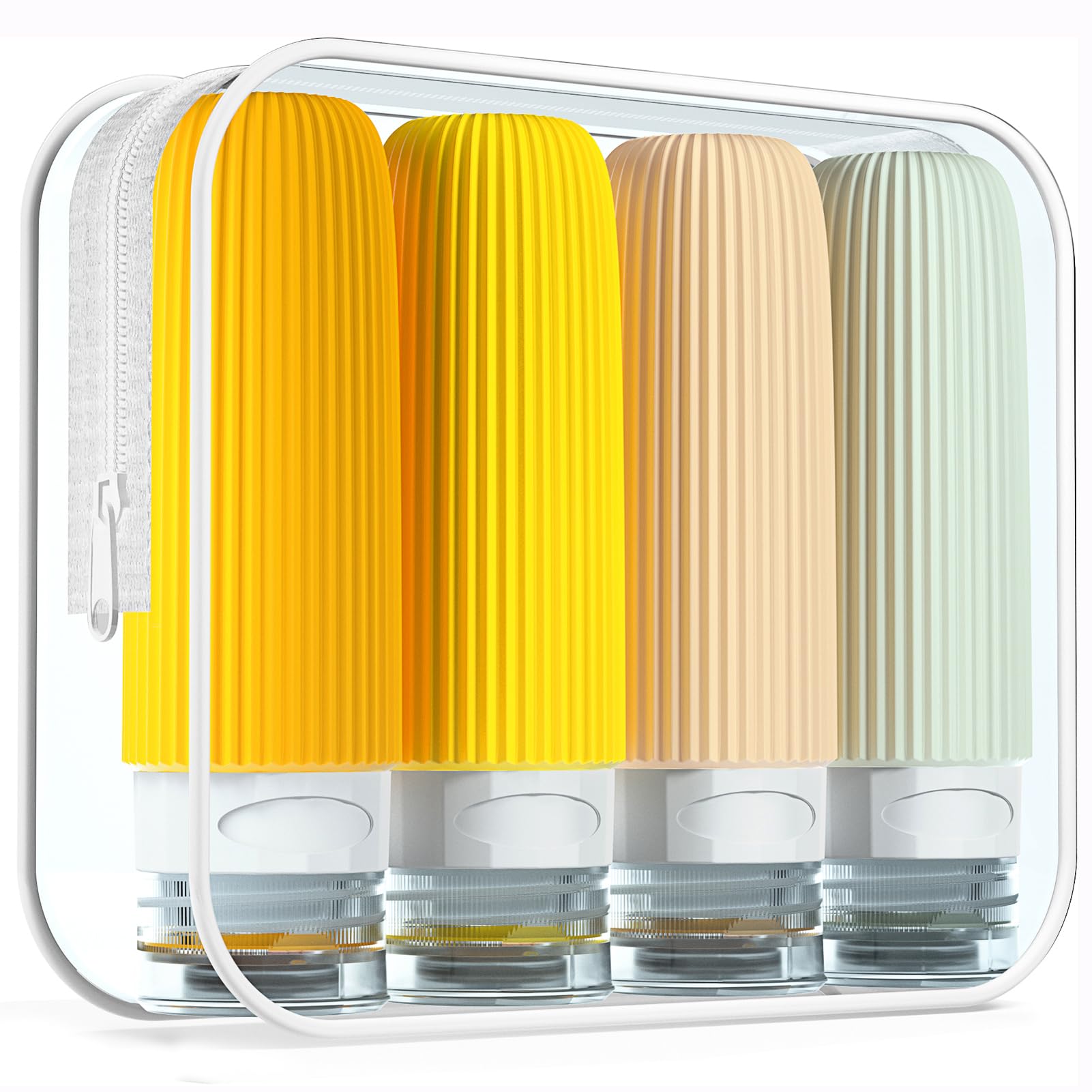 TSA Approved 3oz Travel Bottles for Toiletries - 4 Pack Leak Proof Squeezable Silicone Containers with Clear Toiletry Bag | BPA Free, Portable & Reusable | Perfect for Air Travel, Gym, Camping & Vacation Essentials