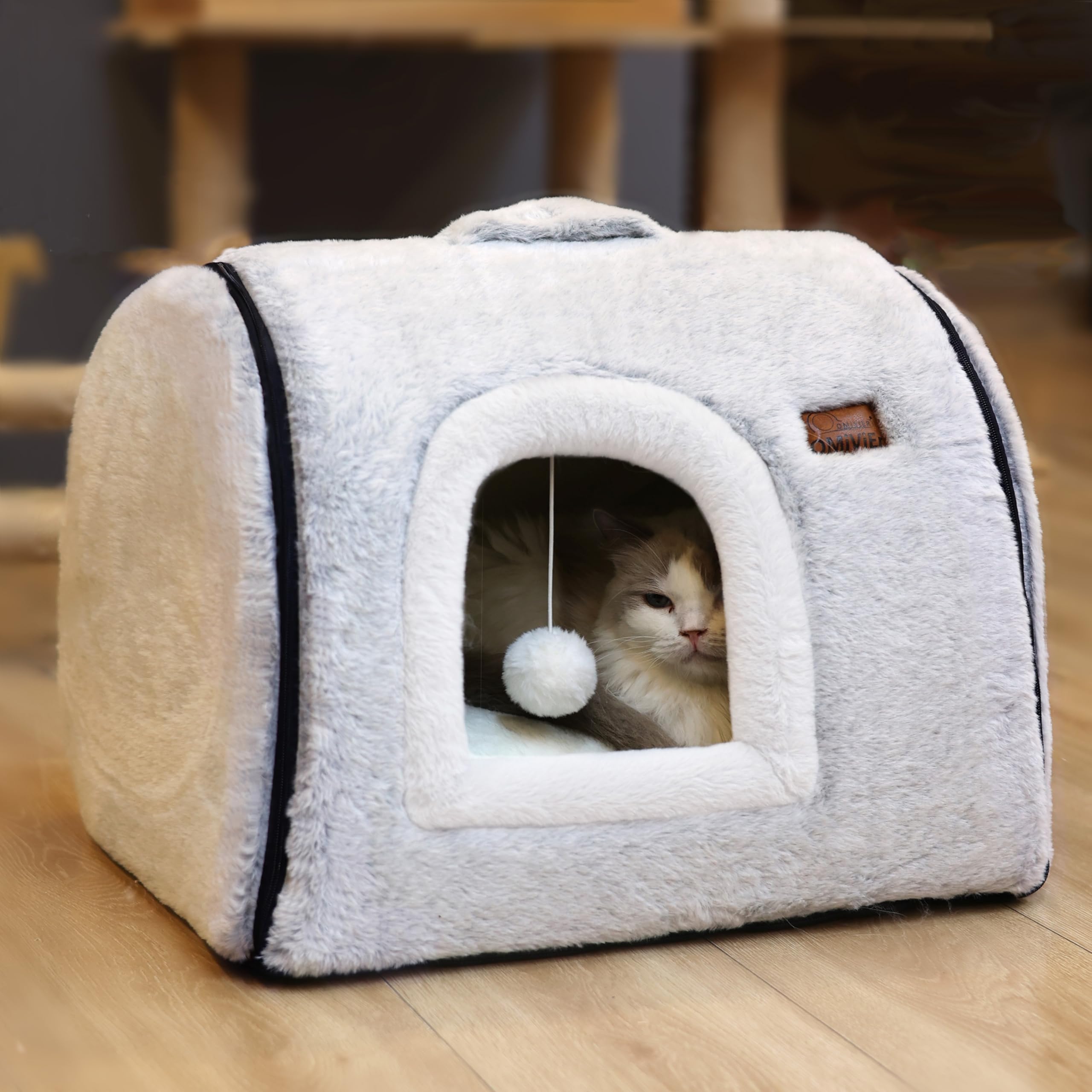 Cozy Cat Bed Cave - Soft & Comfortable Enclosed Cat House with Removable Washable Cushion - Indoor Cat Bed & Small Dog Tent in Grey - Perfect for Napping, Hiding & Relaxing at Home