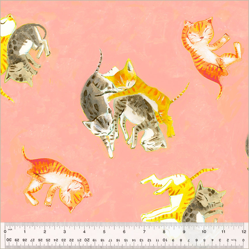 Heather Ross By Hand 54251D 3 Barn Kittens Salmon Fabric - Premium Cotton Quilting Material for DIY Crafts, Home Decor & Sewing Projects