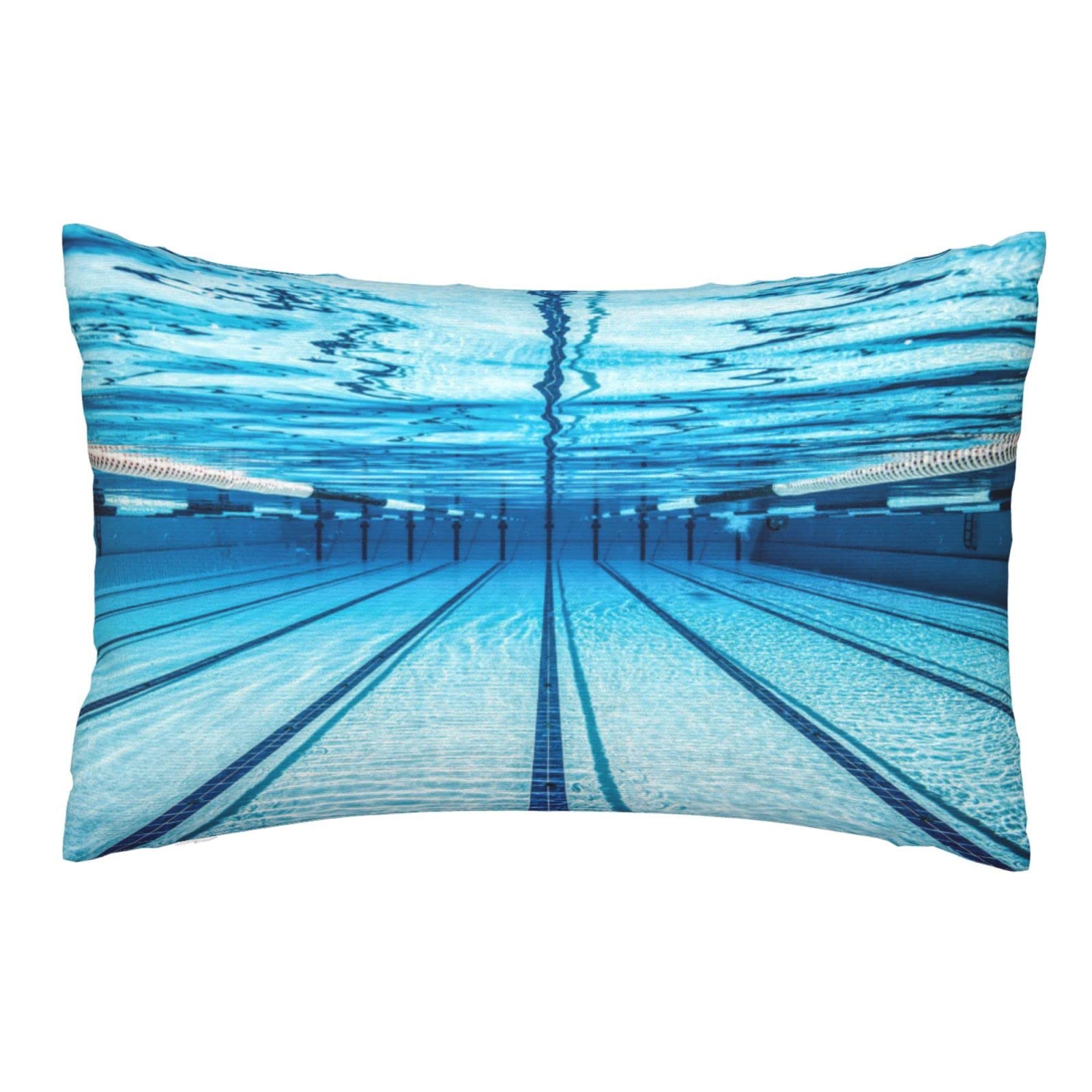 Blue Hidden Zipper Pillowcase 16x24 Inch - Standard King Size Luxury Rectangle Decorative Swimming Pool Print Pillow Cover - Perfect for Bedroom, Sofa & Outdoor Decor