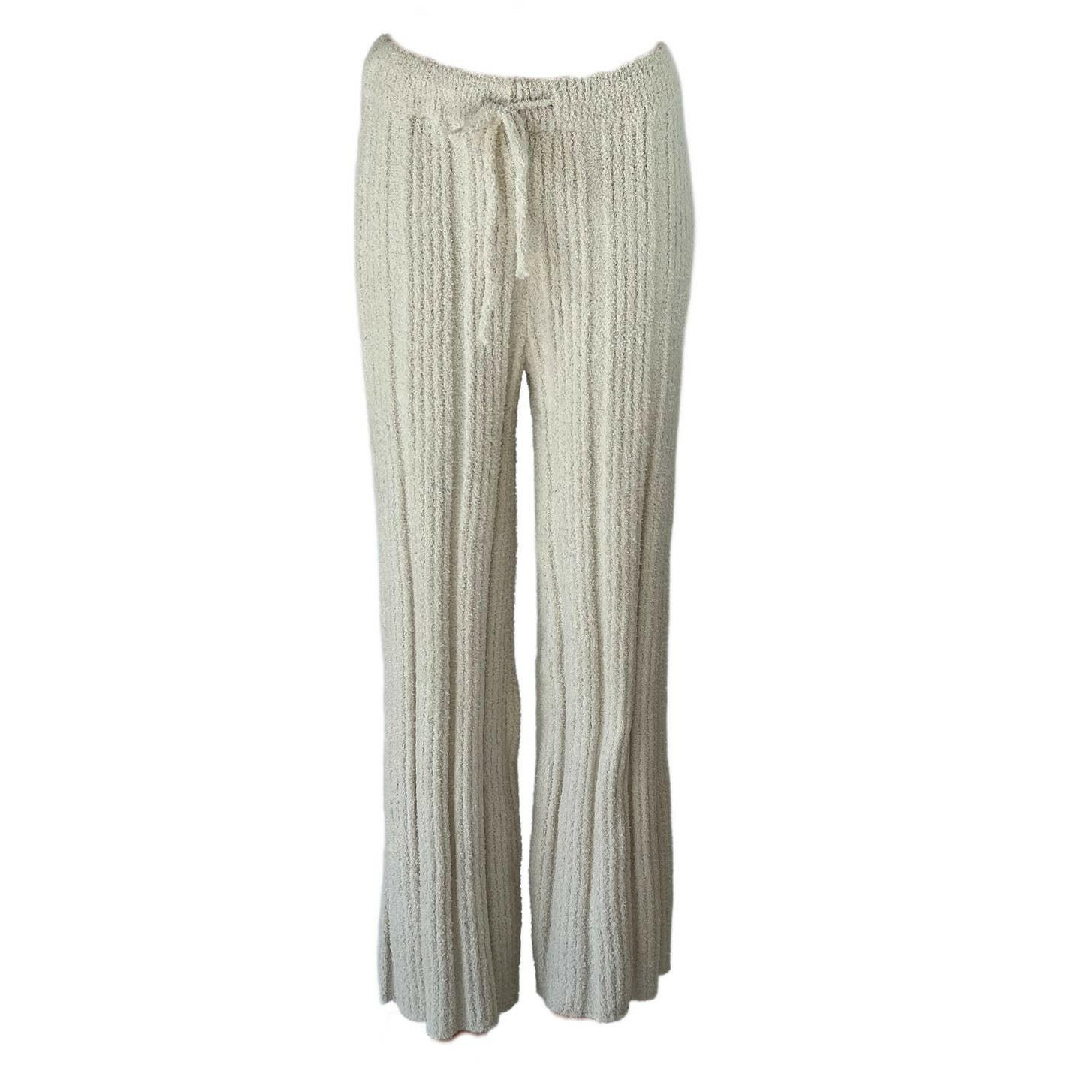 Luxury Solid Color Ribbed Knit Blanket Pants - Ivory | Cozy Loungewear for Home, Travel & Relaxation | Soft Comfortable Stretchy Pajama Bottoms