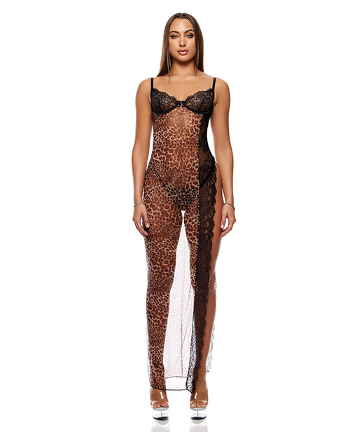 Animal Instincts Sheer Mesh & Lace Gown with Thong 2-Piece Set - Sexy Lingerie for Women | Perfect for Valentine's Day, Boudoir Photography & Romantic Nights