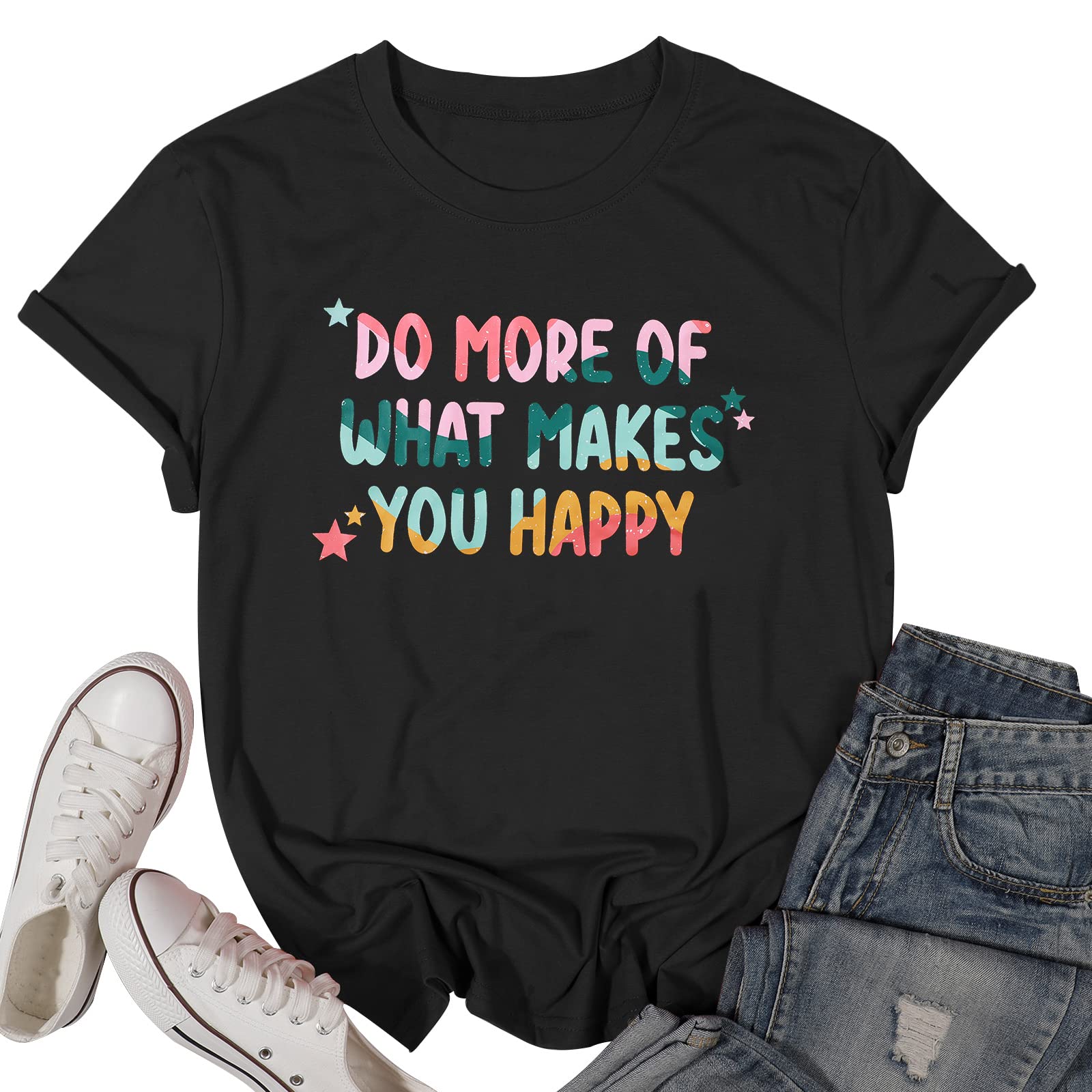 Women's Inspirational Graphic T-Shirt - Cute Positive Message Letter Printed Tee for Teachers | Fun Happy Casual Wear for Work, School & Everyday Outfits