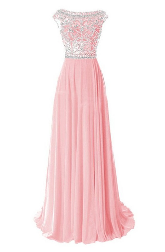Emmani Women's Luxury Beaded Bling Long Formal Evening Dress Party Gown - Pink Size 8 | Elegant Prom, Wedding Guest & Cocktail Party Attire
