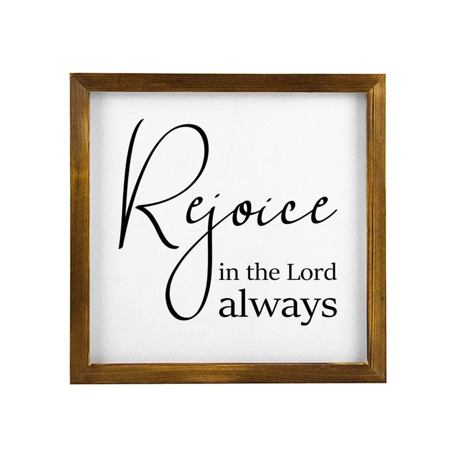 Wooden Bible Verse Wall Plaque - Rejoice in the Lord Always - 12x12 Inch Home Decor for Living Room & Bedroom