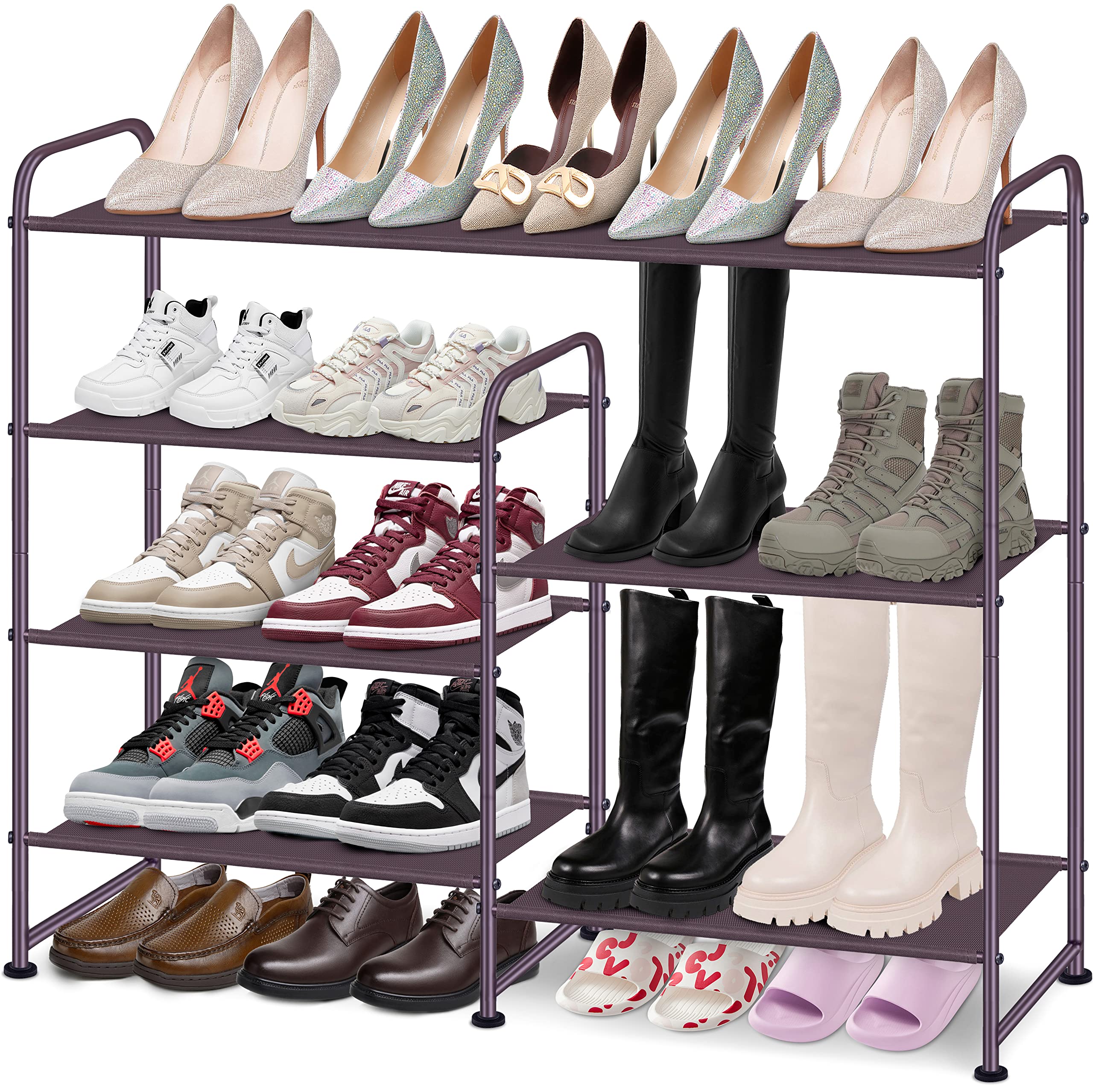 4-Tier Shoe Rack Organizer for Closet - Holds 20 Pairs of Sneakers & Boots - Space-Saving Shoe Storage Shelf for Garage, Entryway, Bedroom - Bronze Metal Shoe Organizer for Home & Office Use