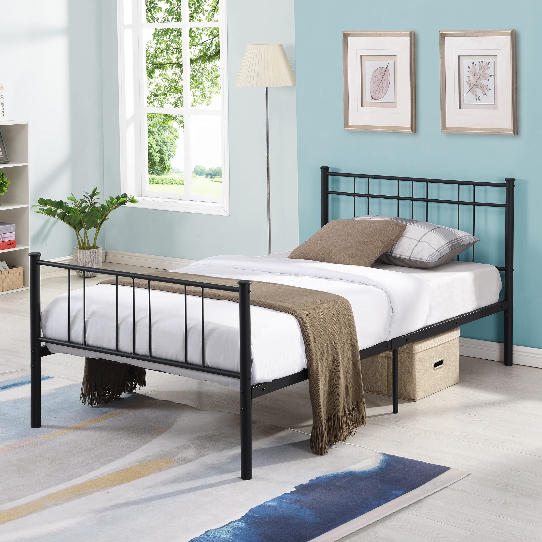 Metal Platform Bed Frame with Headboard & Footboard - Twin Size Heavy Duty Mattress Foundation - Easy Assembly, Black - Perfect for Kids Rooms, Guest Beds & Small Spaces