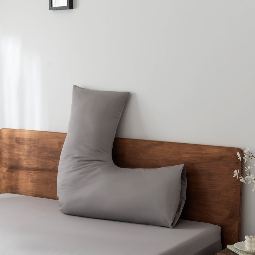 Premium 400 Thread Count Casey Cotton V-Shaped Pillowcase in Pewter - Soft & Breathable for Side Sleepers, Neck Support, and Home Decor