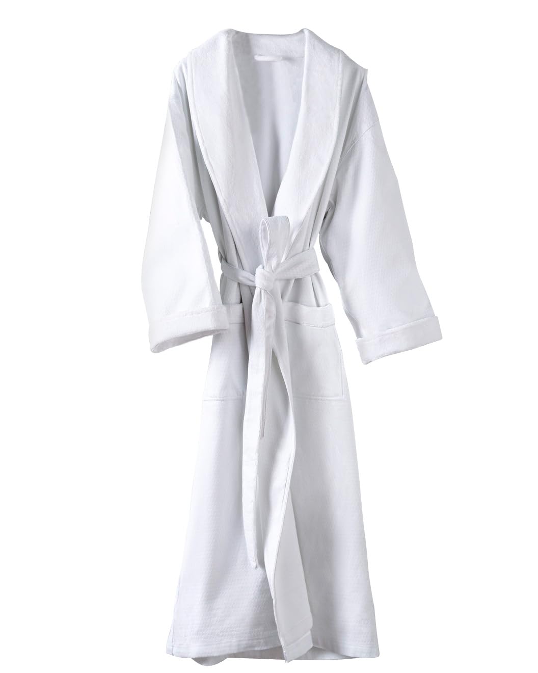 Luxury Diamond Shawl Collar Robe - Soft White Bathrobe for Women - One Size Fits Most - Perfect for Spa, Bridal & Loungewear