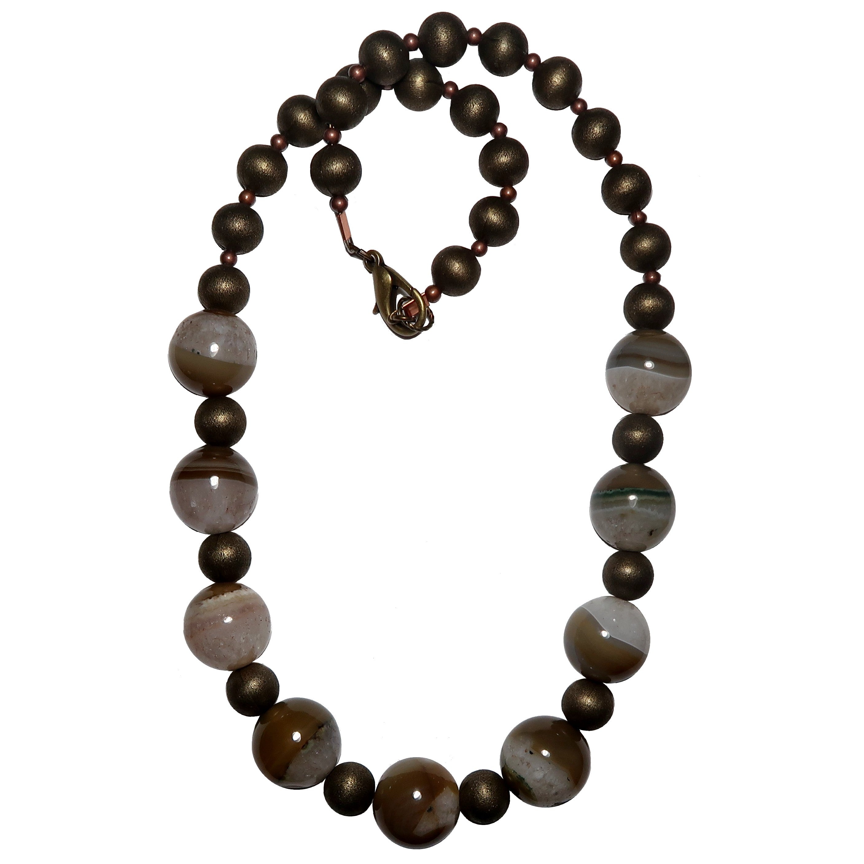 Brown Coffee Agate Necklace with Snow Quartz - Elegant Winter Woods Jewelry for Women, Perfect for Holiday Gifts & Christmas Party Accessories