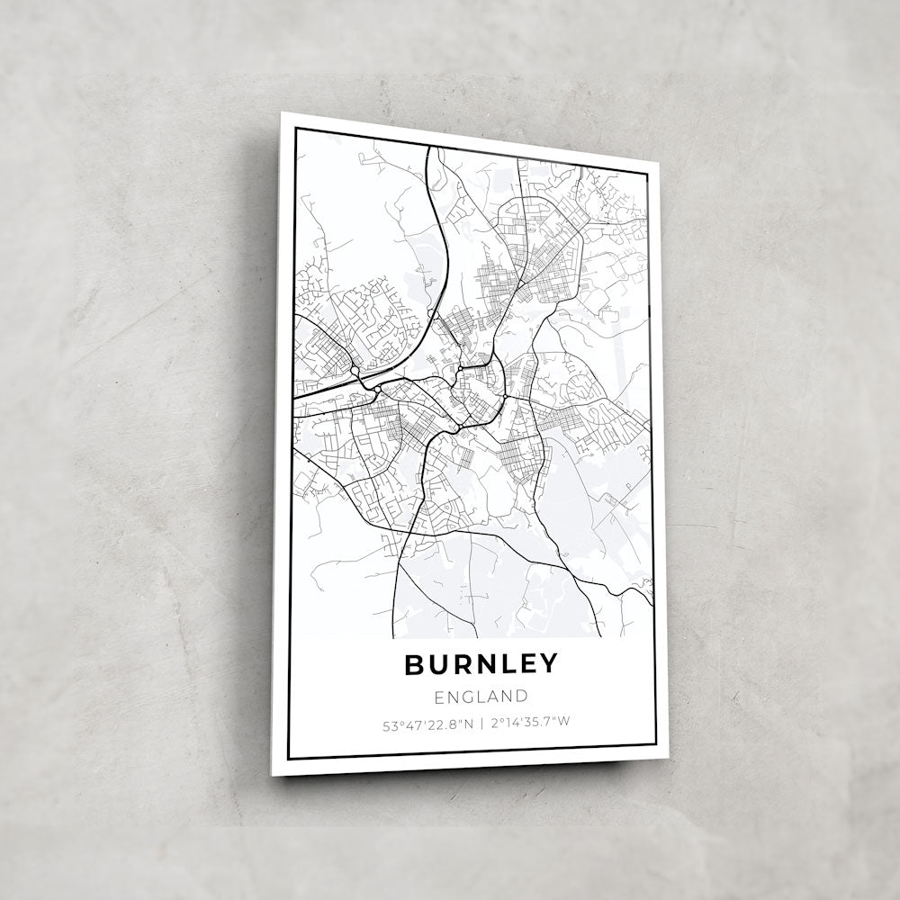 Burnley Map Glass Wall Art - Elegant Home Decor for Living Room, Bedroom & Office - Perfect Gift for Map Lovers & Travel Enthusiasts