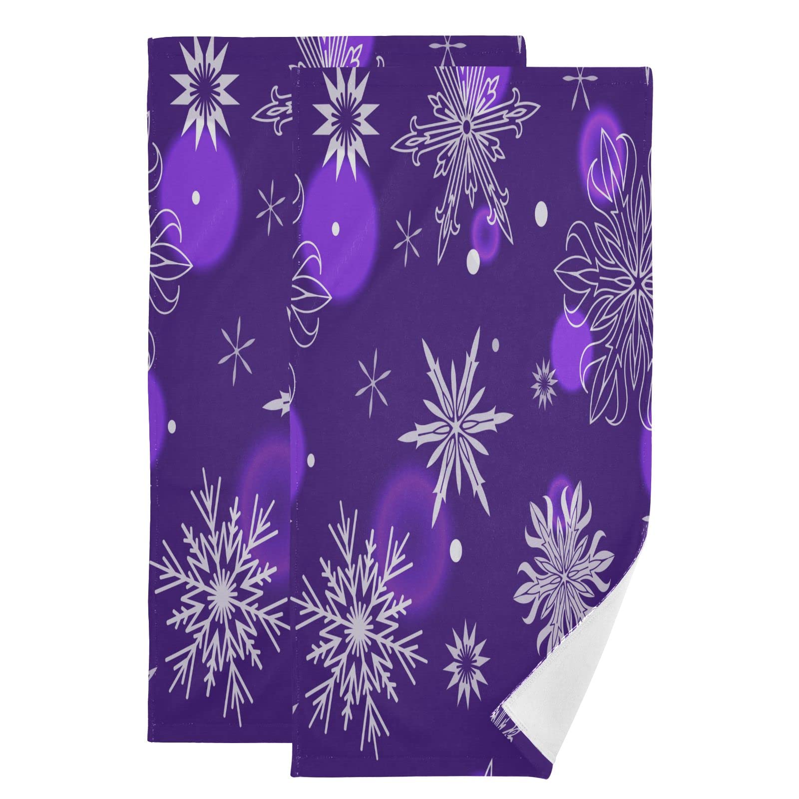 ODAWA Snowflakes Purple 2-Piece Bath Towel Set | Super Soft Cotton Face Towels (28.3x14.4in) for Home, College Dorm & Hotel | Quick-Drying & Absorbent for Shower, Spa & Gym Use