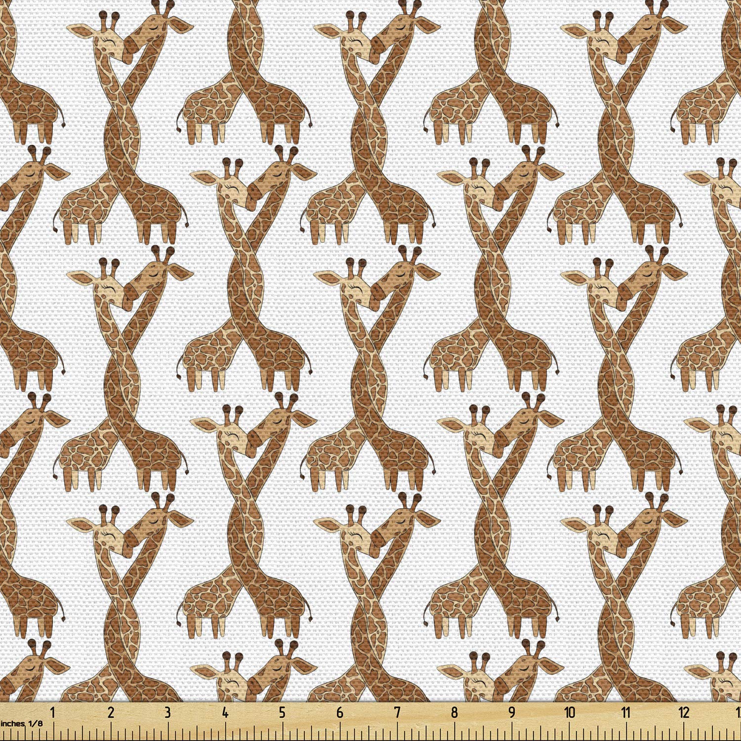 Ambesonne Giraffe Print Fabric by The Yard - Valentine's Day Couple Kissing Safari Animal Romance Design - 10 Yards Cinnamon White Peach Upholstery Fabric for Sofa, Curtains & Home Decor - Perfect for DIY Projects, Pillow Covers & Romantic Bedroom Accents